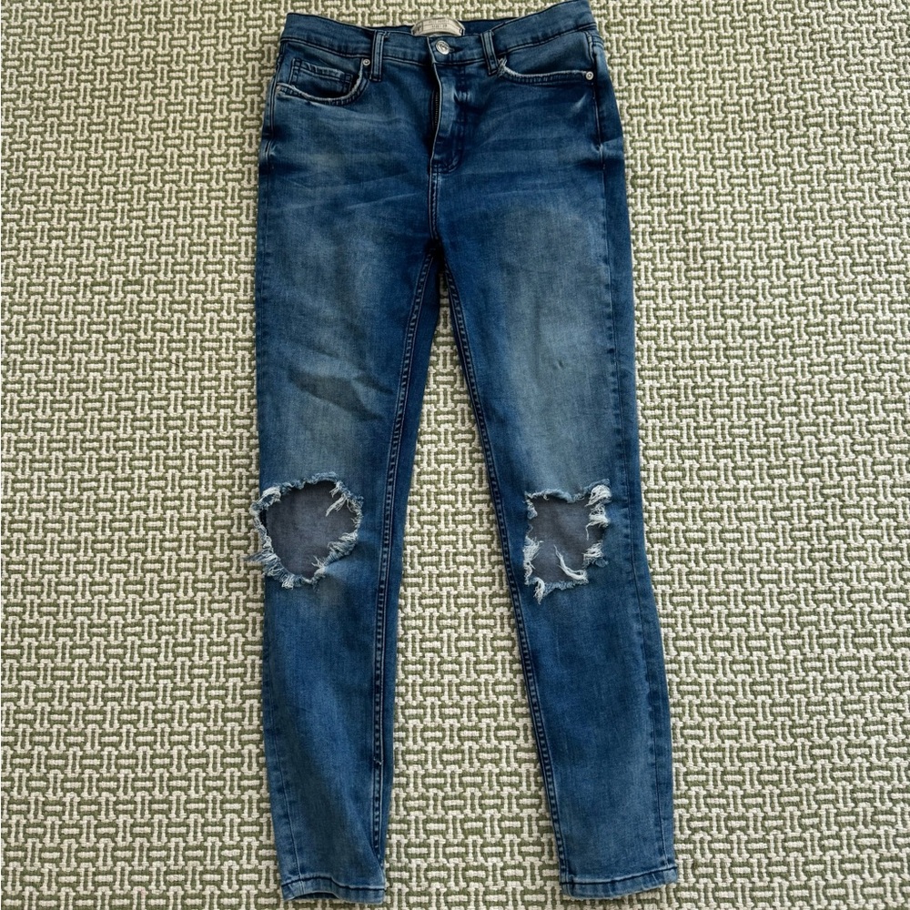Free People Dark Blue Distressed Skinny Jeans